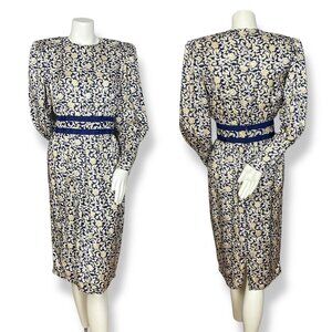 Vintage Dress 80s Long Sleeve‎ Pencil Officecore Puff Sleeves Floral High Neck